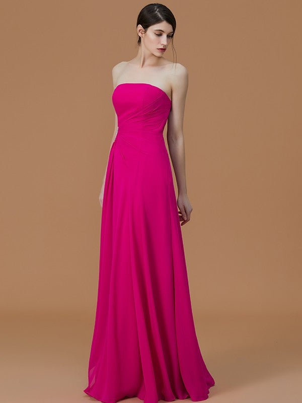 A-Line/Princess Strapless Sleeveless Floor-Length Ruffles Chiffon Bridesmaid Dresses DEP0005756