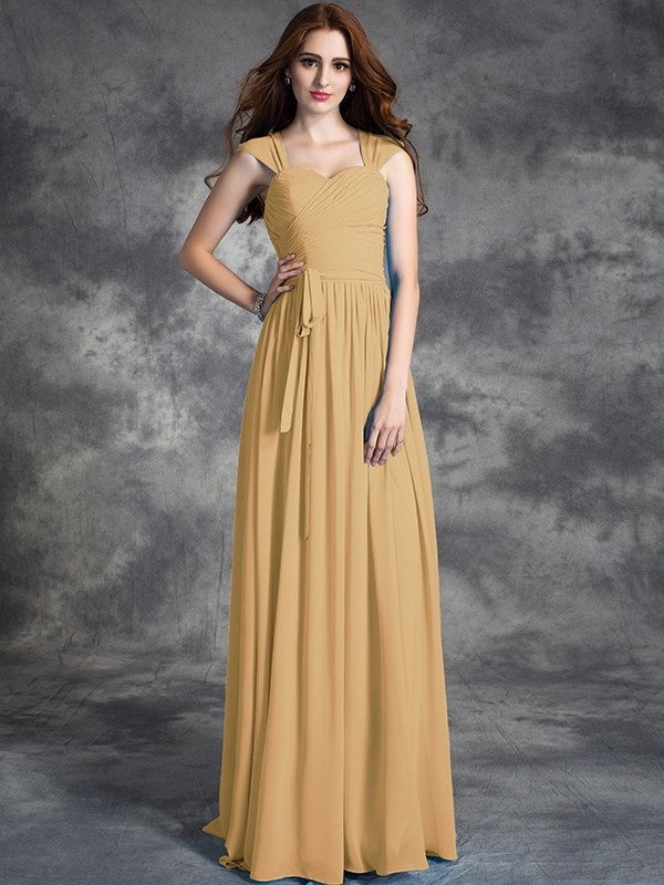 A-line/Princess Straps Ruffles Sleeveless Long Chiffon Bridesmaid Dresses DEP0005800