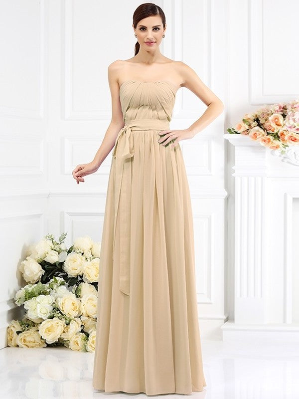 A-Line/Princess Strapless Sash/Ribbon/Belt Sleeveless Long Chiffon Bridesmaid Dresses DEP0005731