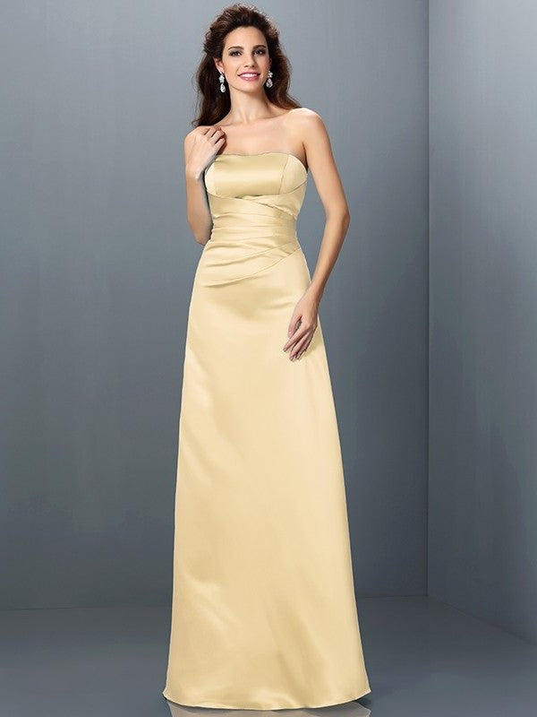 A-Line/Princess Strapless Sleeveless Long Satin Bridesmaid Dresses DEP0005704