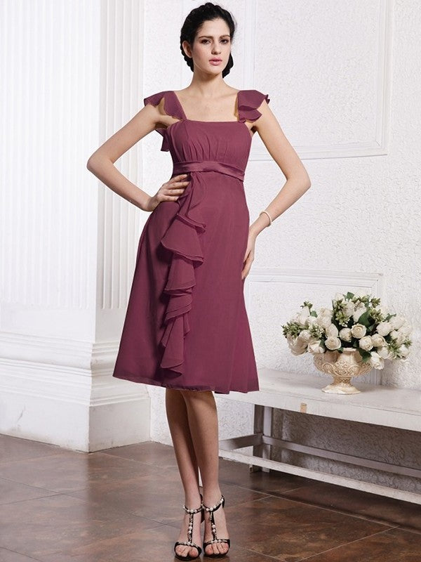 A-Line/Princess Straps Sleeveless Ruffles Ruched Short Chiffon Bridesmaid Dresses DEP0005834