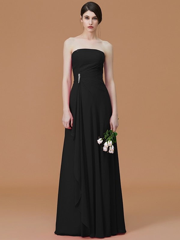 A-Line/Princess Strapless Sleeveless Floor-Length Ruffles Chiffon Bridesmaid Dresses DEP0005756