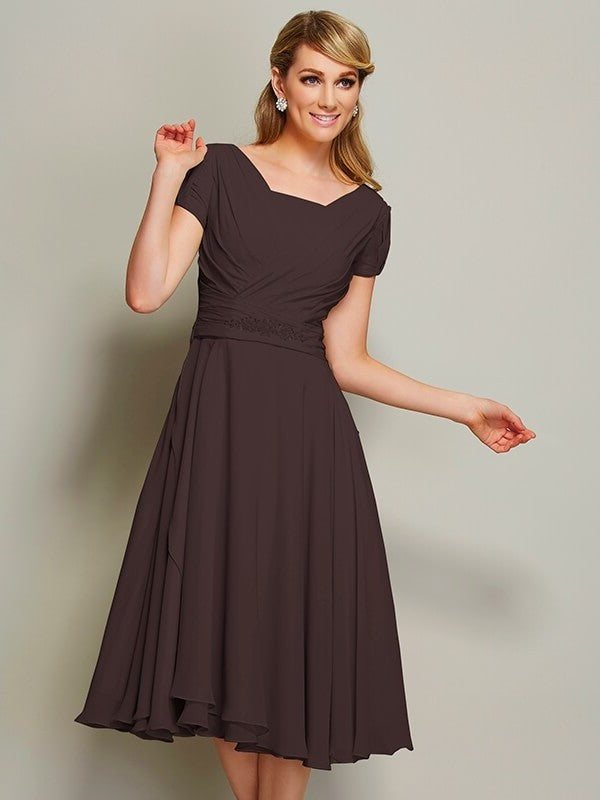 Sheath/Column Bateau Short Sleeves Ruffles Short Chiffon Bridesmaid Dresses DEP0005029