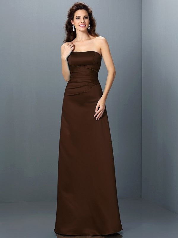 A-Line/Princess Strapless Sleeveless Long Satin Bridesmaid Dresses DEP0005704