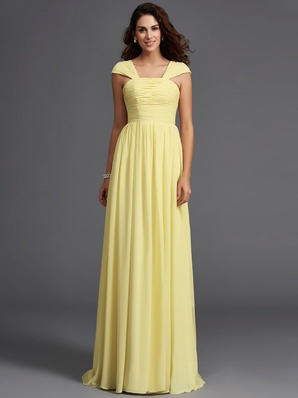 A-Line/Princess Straps Ruffles Sleeveless Long Chiffon Bridesmaid Dresses DEP0005470