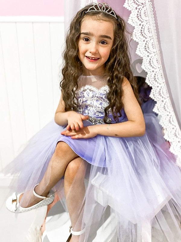 A-Line/Princess Tulle Lace Scoop Sleeveless Knee-Length Flower Girl Dresses DEP0009288