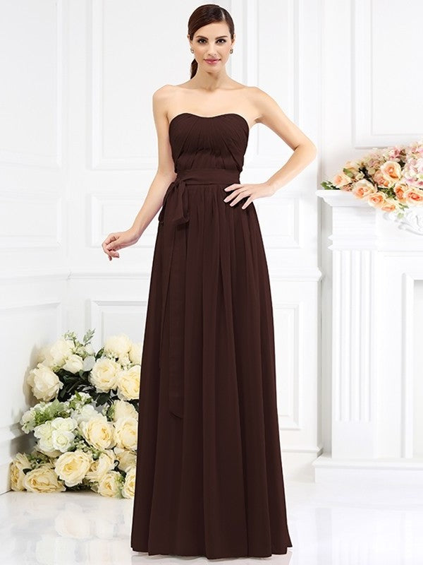 A-Line/Princess Strapless Sash/Ribbon/Belt Sleeveless Long Chiffon Bridesmaid Dresses DEP0005731