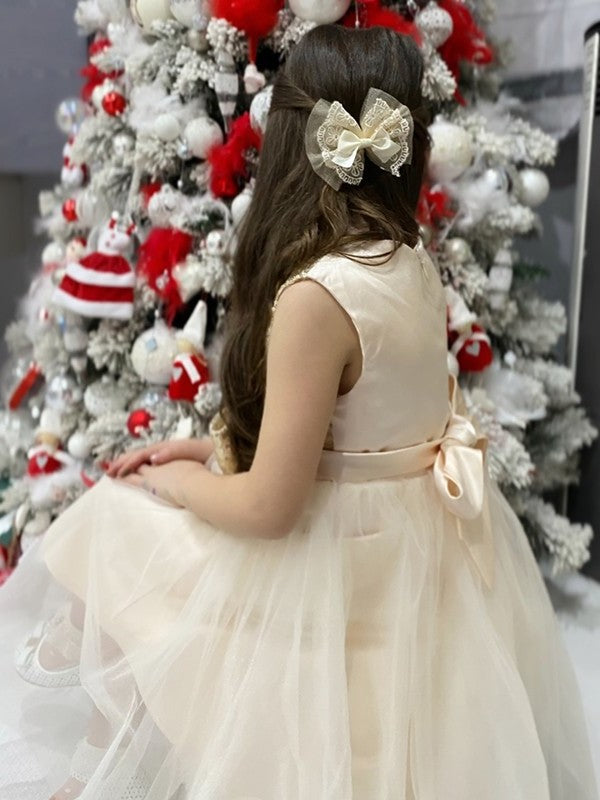 A-Line/Princess Tulle Bowknot Scoop Sleeveless Tea-Length Flower Girl Dresses DEP0009287