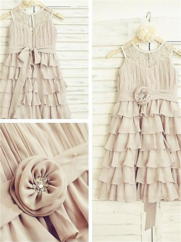 A-line/Princess Scoop Sleeveless Ruffles Tea-Length Chiffon Flower Girl Dresses DEP0007836