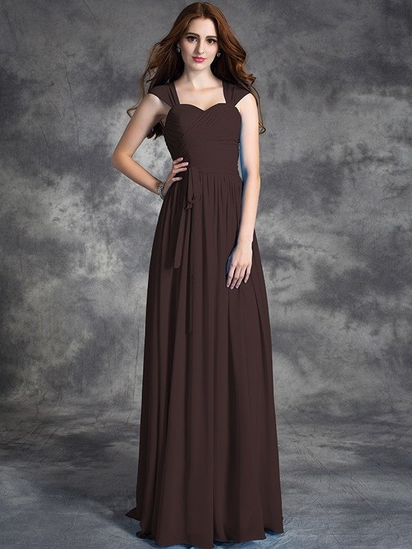 A-line/Princess Straps Ruffles Sleeveless Long Chiffon Bridesmaid Dresses DEP0005800