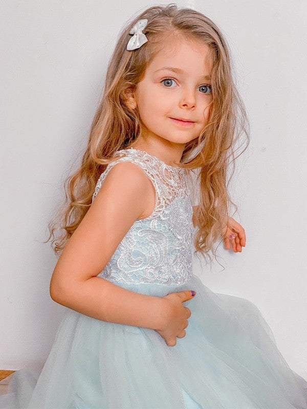 A-Line/Princess Tulle Lace Scoop Sleeveless Ankle-Length Flower Girl Dresses DEP0009296