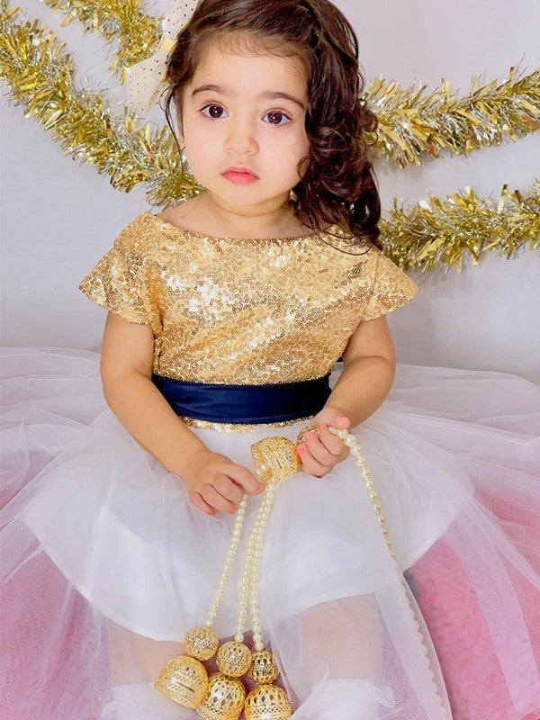 A-Line/Princess Tulle Sequin Scoop Short Sleeves Tea-Length Flower Girl Dresses DEP0009291