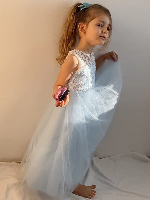 A-Line/Princess Tulle Lace Scoop Sleeveless Ankle-Length Flower Girl Dresses DEP0009296