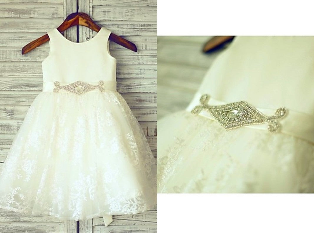 A-line/Princess Scoop Sash/Ribbon/Belt Sleeveless Knee-Length Lace Flower Girl Dresses DEP0007628