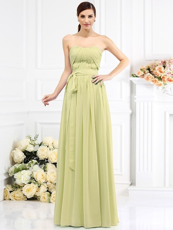 A-Line/Princess Strapless Sash/Ribbon/Belt Sleeveless Long Chiffon Bridesmaid Dresses DEP0005731