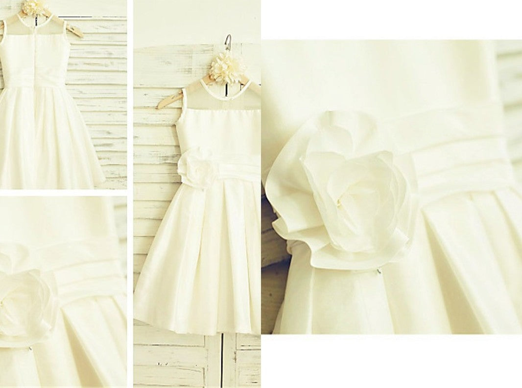 A-line/Princess Scoop Sleeveless Hand-made Flower Tea-Length Chiffon Flower Girl Dresses DEP0007867