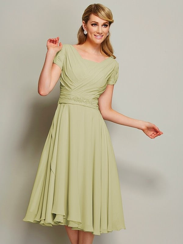 Sheath/Column Bateau Short Sleeves Ruffles Short Chiffon Bridesmaid Dresses DEP0005029