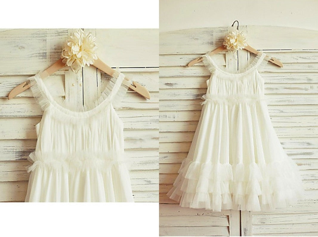 A-line/Princess Straps Sleeveless Ruffles Tea-Length Chiffon Flower Girl Dresses DEP0007697