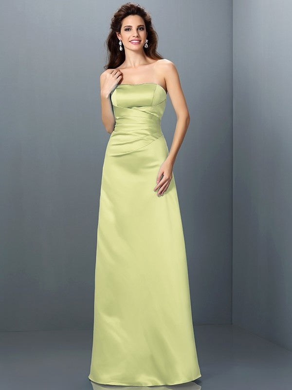 A-Line/Princess Strapless Sleeveless Long Satin Bridesmaid Dresses DEP0005704