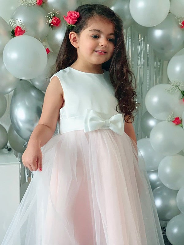 A-Line/Princess Organza Bowknot Scoop Sleeveless Tea-Length Flower Girl Dresses DEP0009295