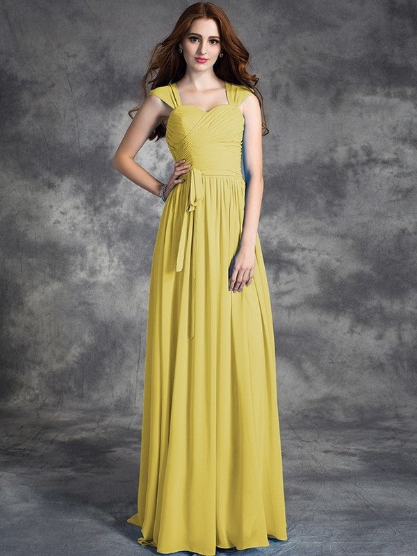 A-line/Princess Straps Ruffles Sleeveless Long Chiffon Bridesmaid Dresses DEP0005800