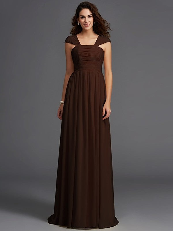 A-Line/Princess Straps Ruffles Sleeveless Long Chiffon Bridesmaid Dresses DEP0005470