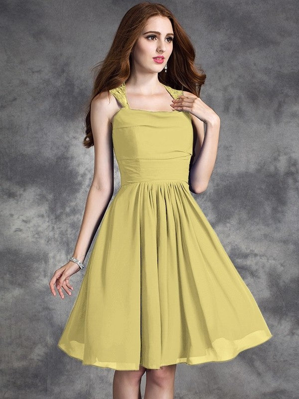 A-line/Princess Straps Ruffles Sleeveless Short Chiffon Bridesmaid Dresses DEP0005517