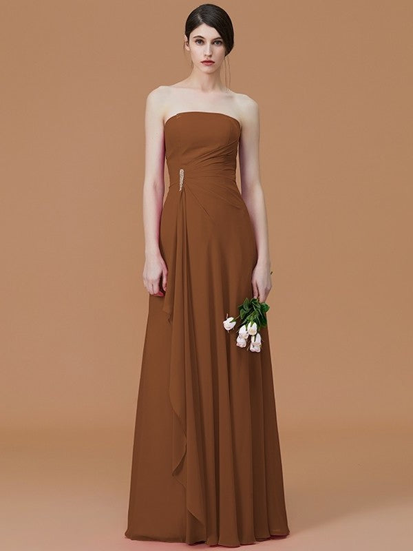 A-Line/Princess Strapless Sleeveless Floor-Length Ruffles Chiffon Bridesmaid Dresses DEP0005756