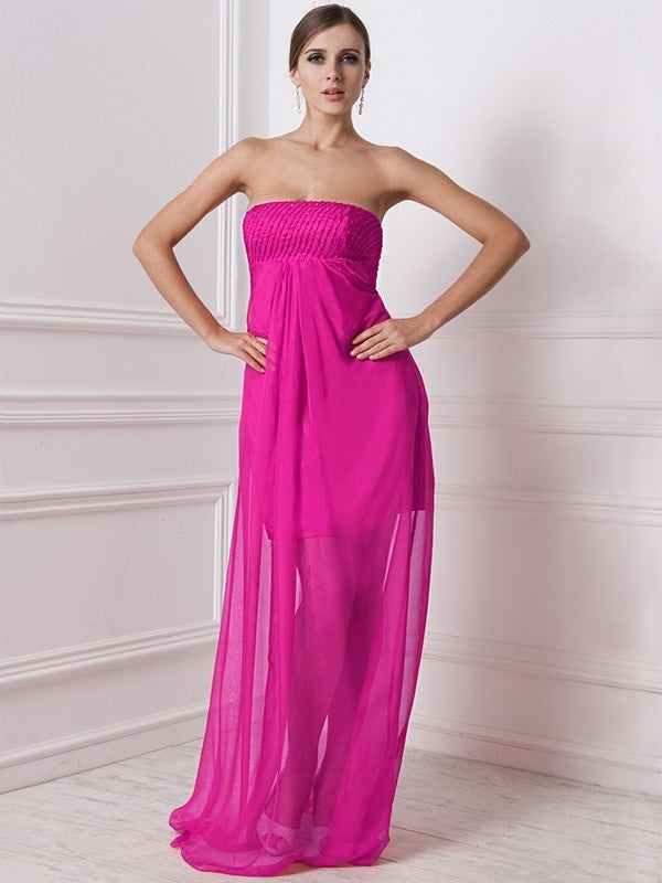 A-Line/Princess Strapless Sleeveless Beading Long Chiffon Bridesmaid Dresses DEP0005577