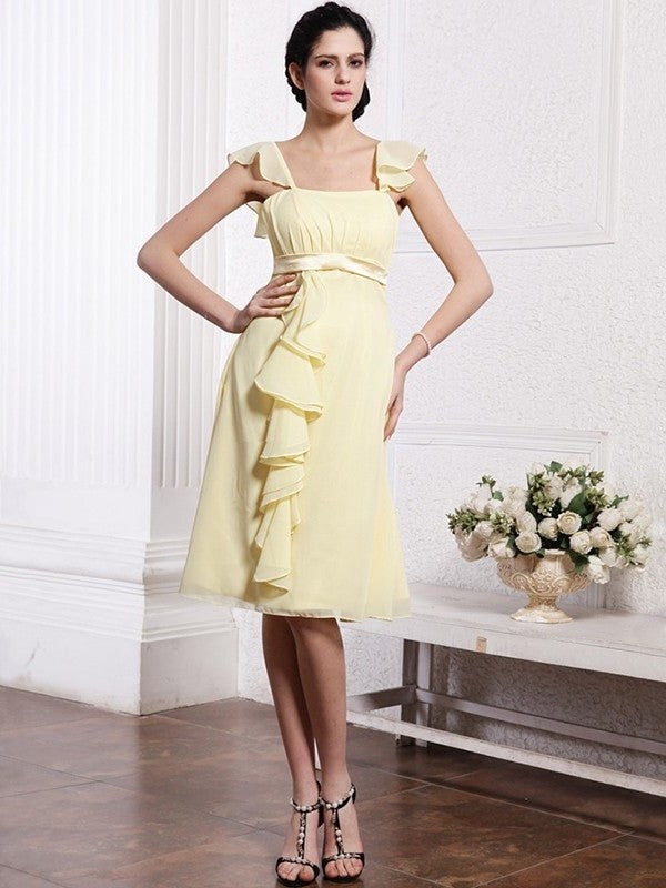 A-Line/Princess Straps Sleeveless Ruffles Ruched Short Chiffon Bridesmaid Dresses DEP0005834