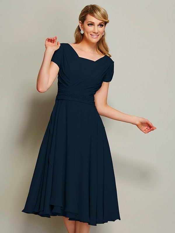 Sheath/Column Bateau Short Sleeves Ruffles Short Chiffon Bridesmaid Dresses DEP0005029