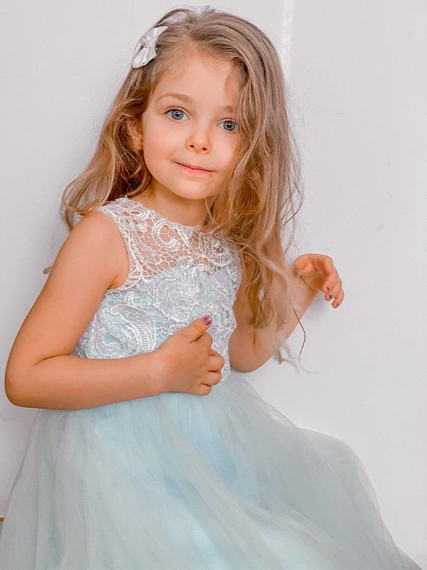 A-Line/Princess Tulle Lace Scoop Sleeveless Ankle-Length Flower Girl Dresses DEP0009296