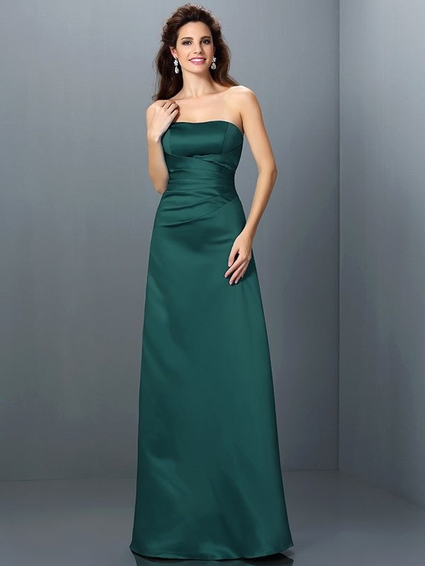 A-Line/Princess Strapless Sleeveless Long Satin Bridesmaid Dresses DEP0005704