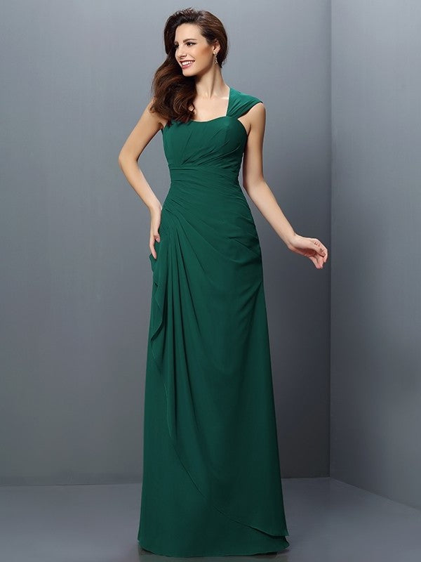 A-Line/Princess Straps Pleats Sleeveless Long Chiffon Bridesmaid Dresses DEP0005181