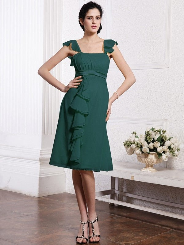 A-Line/Princess Straps Sleeveless Ruffles Ruched Short Chiffon Bridesmaid Dresses DEP0005834