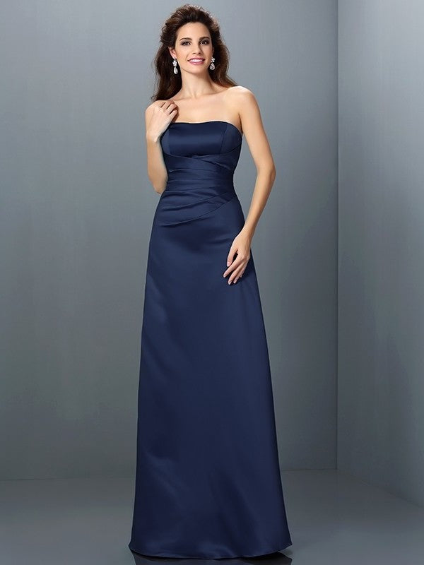 A-Line/Princess Strapless Sleeveless Long Satin Bridesmaid Dresses DEP0005704