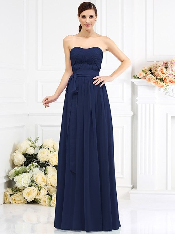 A-Line/Princess Strapless Sash/Ribbon/Belt Sleeveless Long Chiffon Bridesmaid Dresses DEP0005731