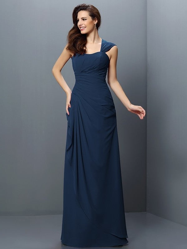 A-Line/Princess Straps Pleats Sleeveless Long Chiffon Bridesmaid Dresses DEP0005181