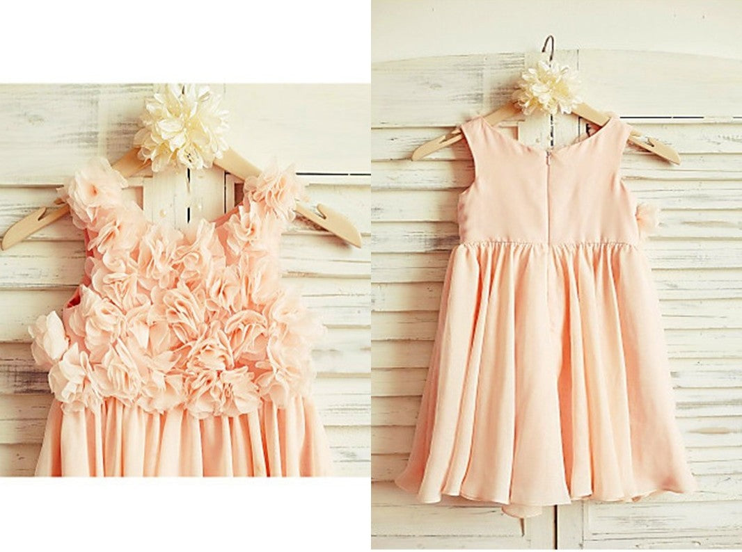 A-line/Princess Straps Sleeveless Ruched Tea-Length Chiffon Flower Girl Dresses DEP0007825