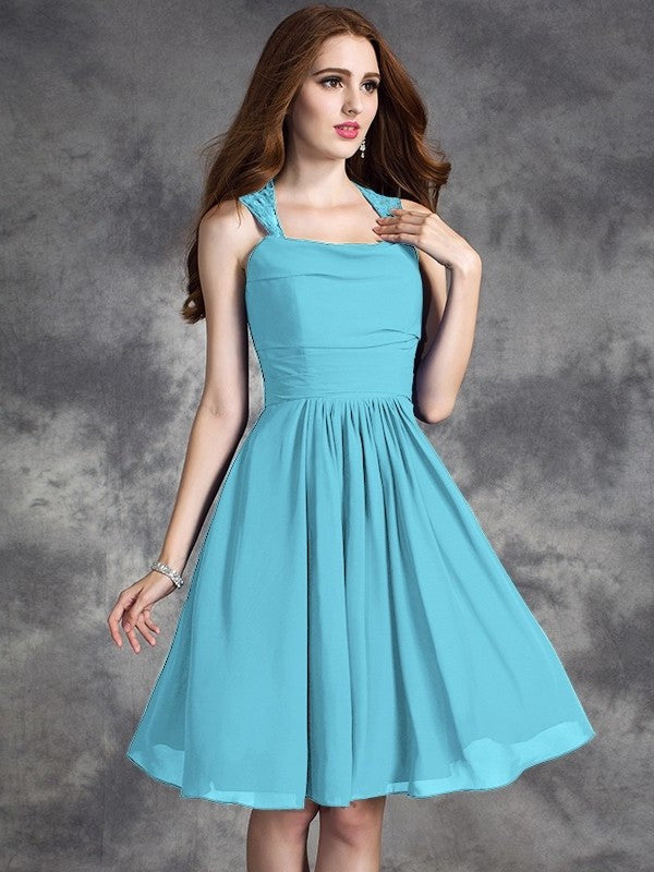 A-line/Princess Straps Ruffles Sleeveless Short Chiffon Bridesmaid Dresses DEP0005517