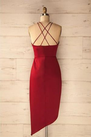 A Line Spaghetti Straps V Neck Simple Cheap Red Short Homecoming Dresses JS18