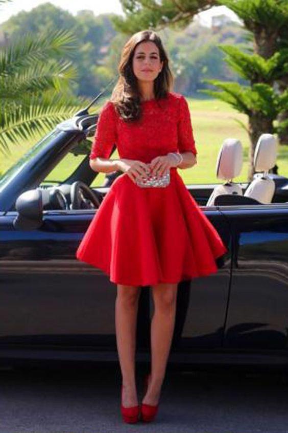 Red Cocktail Dress Sexy Long sleeve Backless Lace homecoming Dress