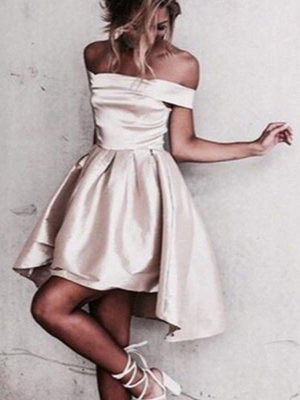 A-Line Princess Sleeveless Homecoming Dresses Satin Kiera Off-The-Shoulder Short