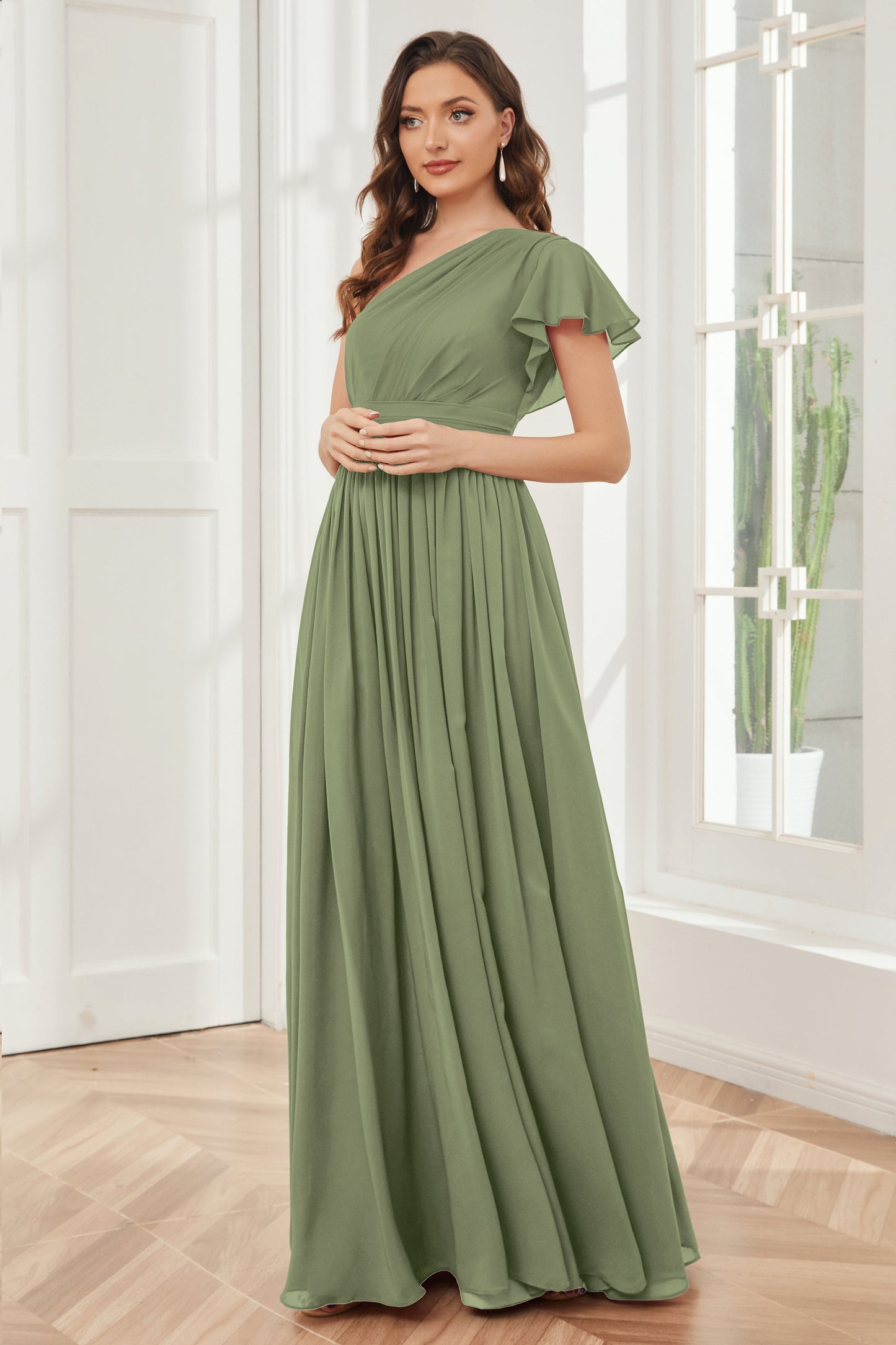 One Shoulder Chiffon Long Bridesmaid Dresses