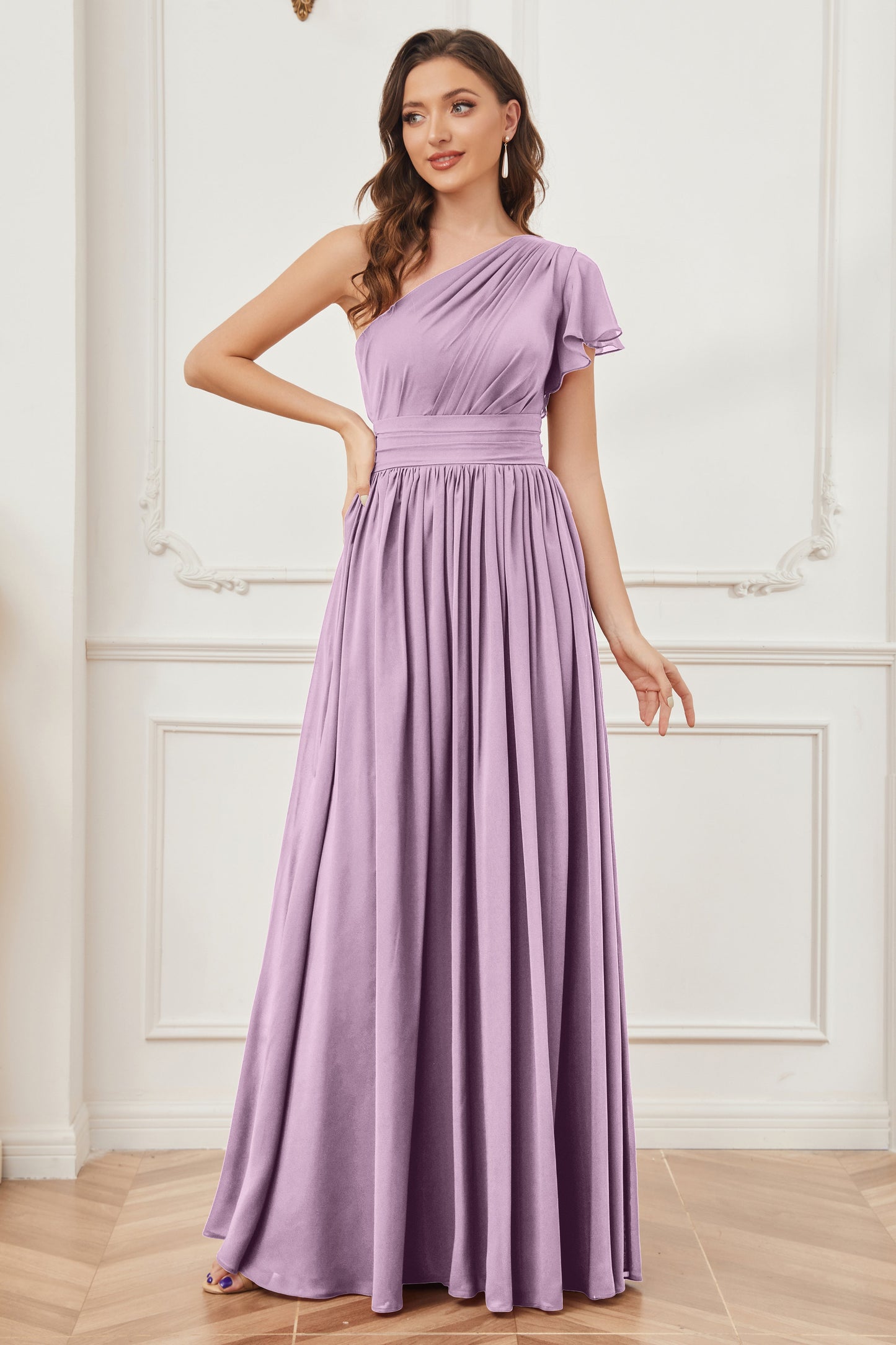 One Shoulder Chiffon Long Bridesmaid Dresses